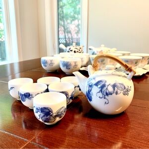 Blue and White Floral Tea Set